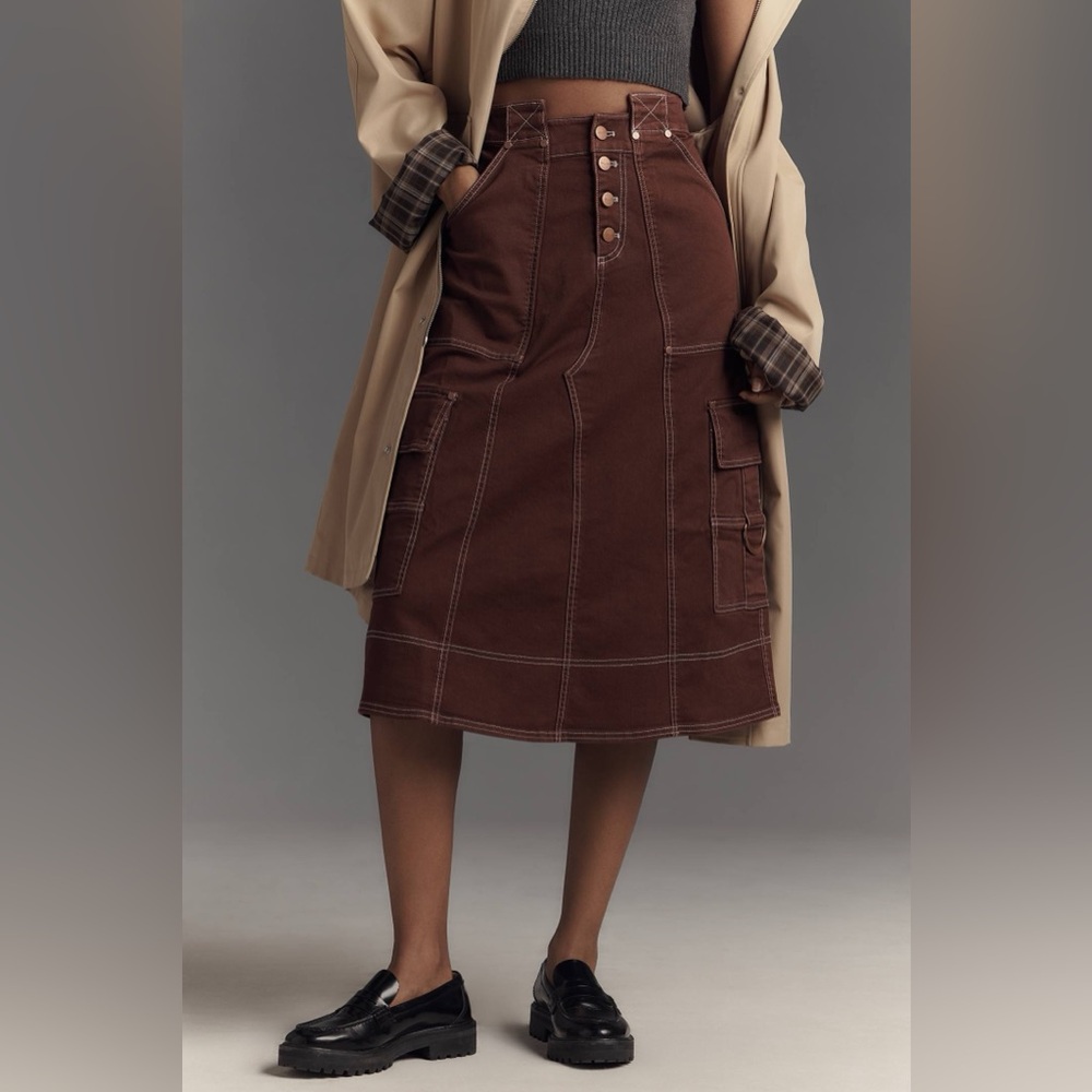 Pilcro Anthropologie Reworked Utility Cargo Midi Skirt